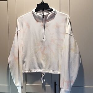 American Eagle Outfitters White Tie-Dye Half-Zip Pullover